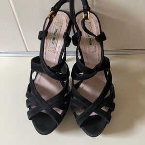 Miu Miu Strappy Platform Suede Heels
